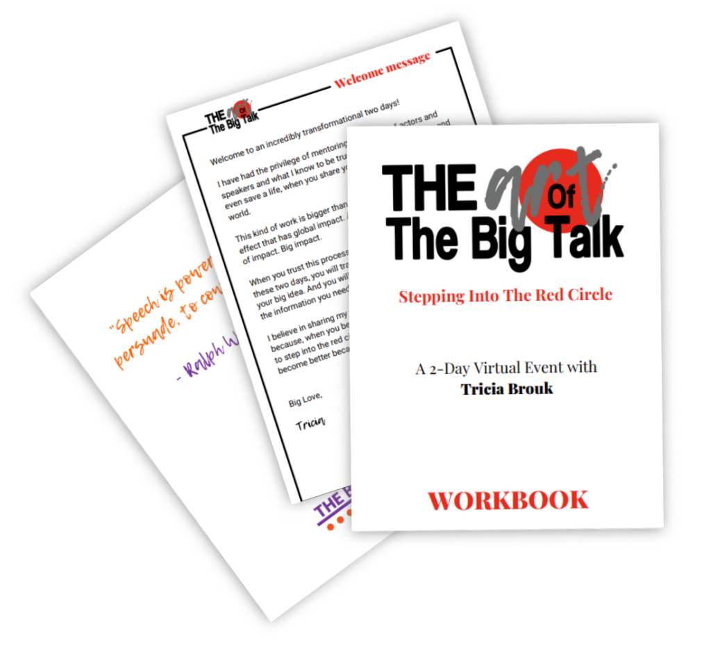 Pages from The Art of The Big Talk virtual event workbook